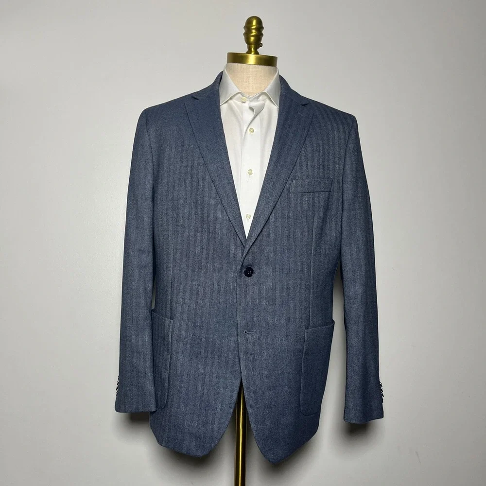 Michael‎ Kors Blazer Mens 44R Blue Herringbone Two Button Notch Lapel Sport Coat